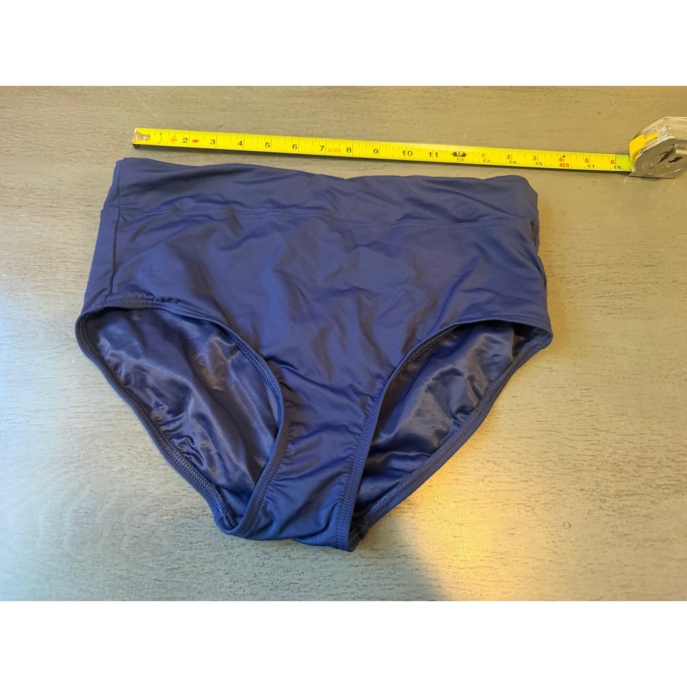 Lands End Navy Blue High Waisted Bikini Bottoms Swim Briefs Size 8